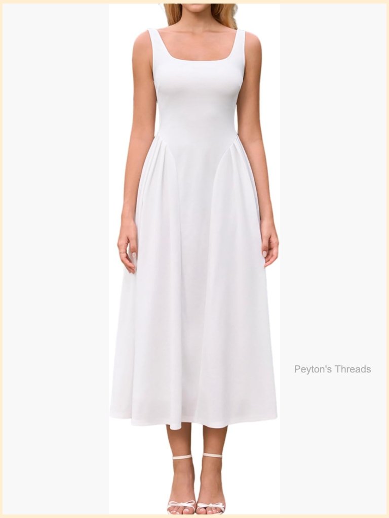 Sleeveless Square Neck A-Line Midi Sundress Wedding Guest Dress
